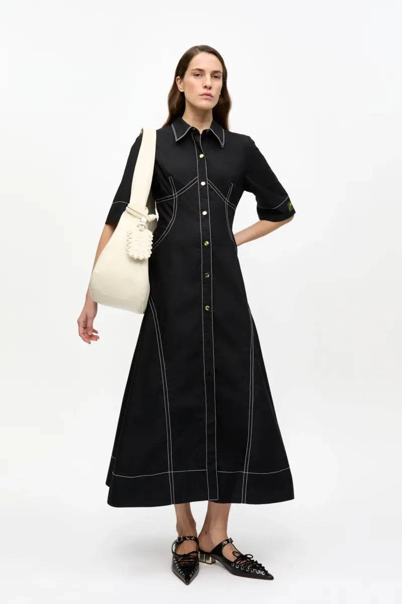 Black Cotton Poplin Shirt Dress