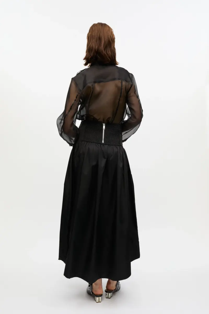 Black Duchesse Nylon Long Pocket Skirt