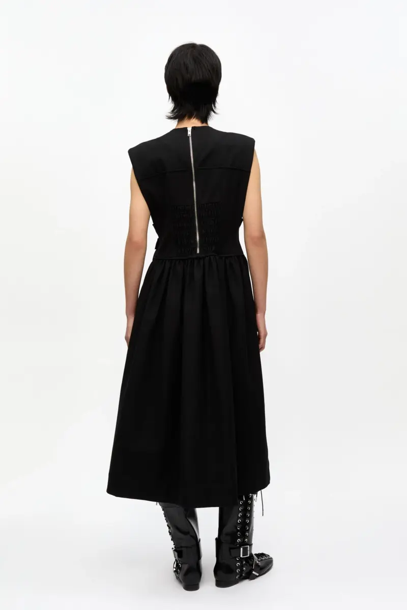 Black Heavy Cotton Corset Midi Dress