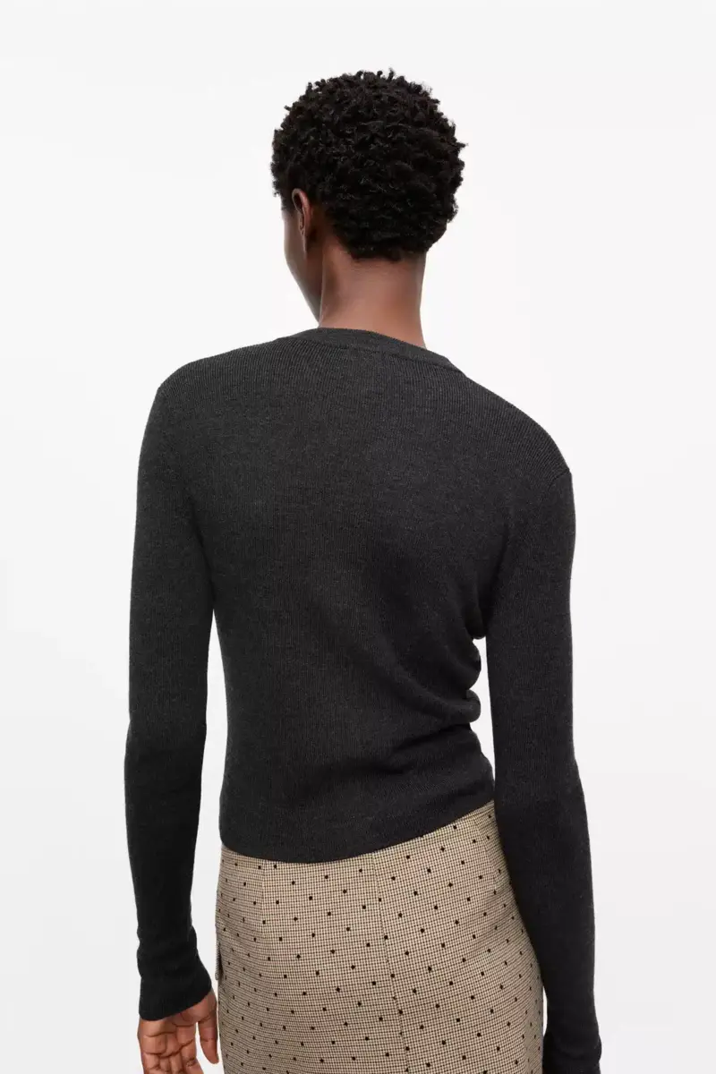 Black Mini Ribbed Merino Cardigan