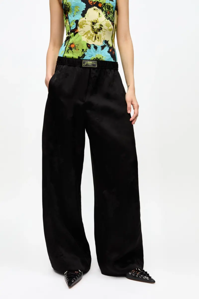 Black Satin Jacquard Trousers