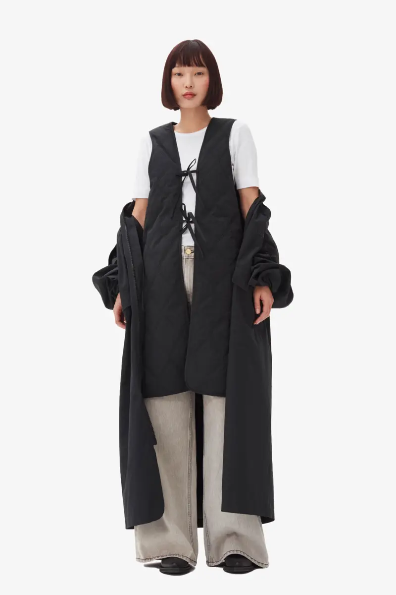 Black Tech Seersucker Oversized Shell Coat Black Tech Seersucker Oversized Shell Coat