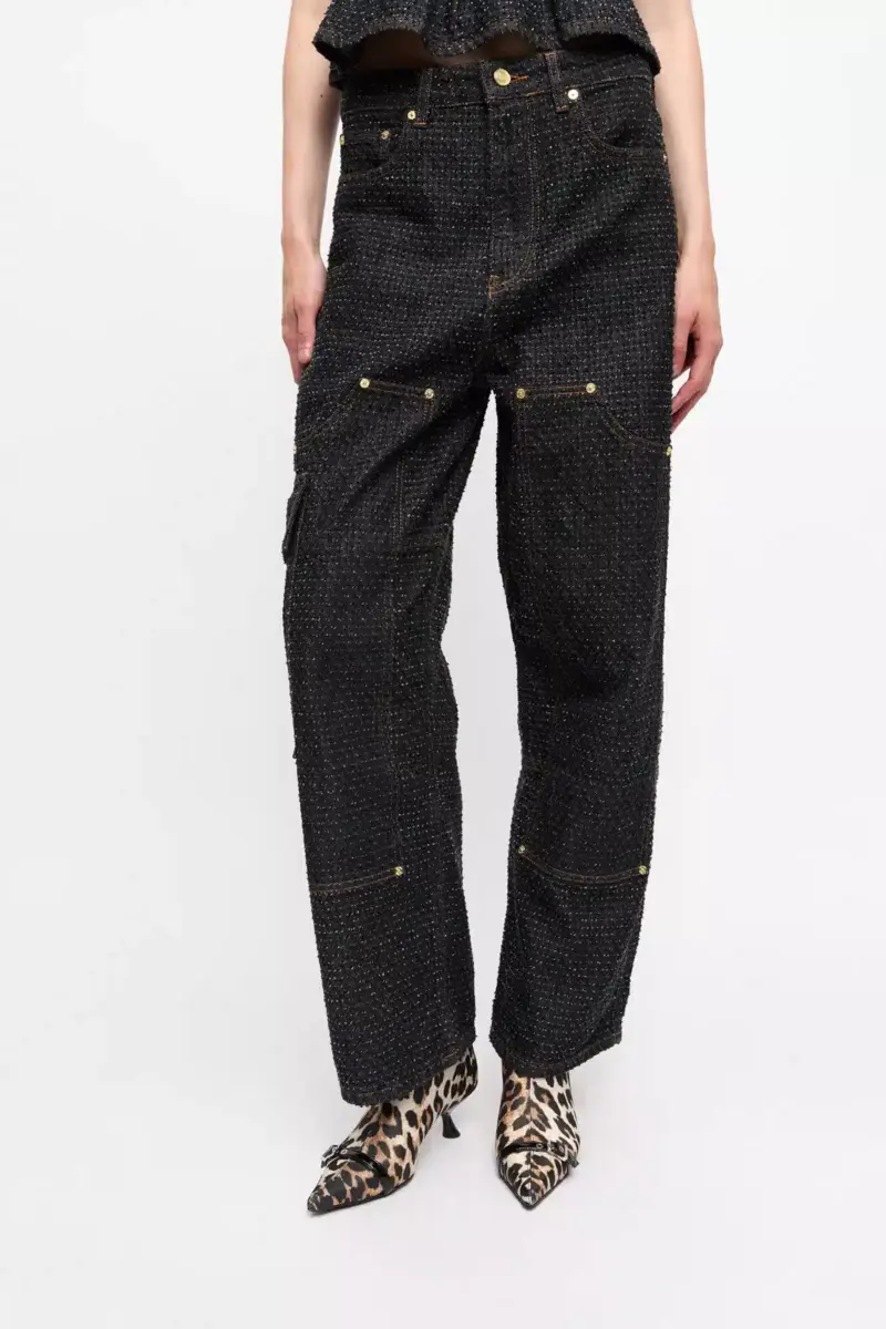 Black Textured Carpenter Jeans