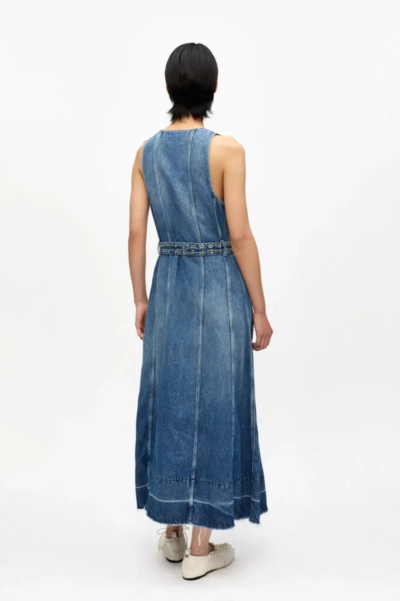 Blue Belted Midi Dress