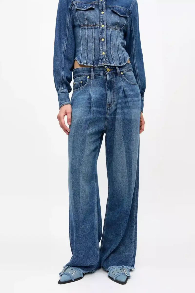 Blue Pleated Jeans
