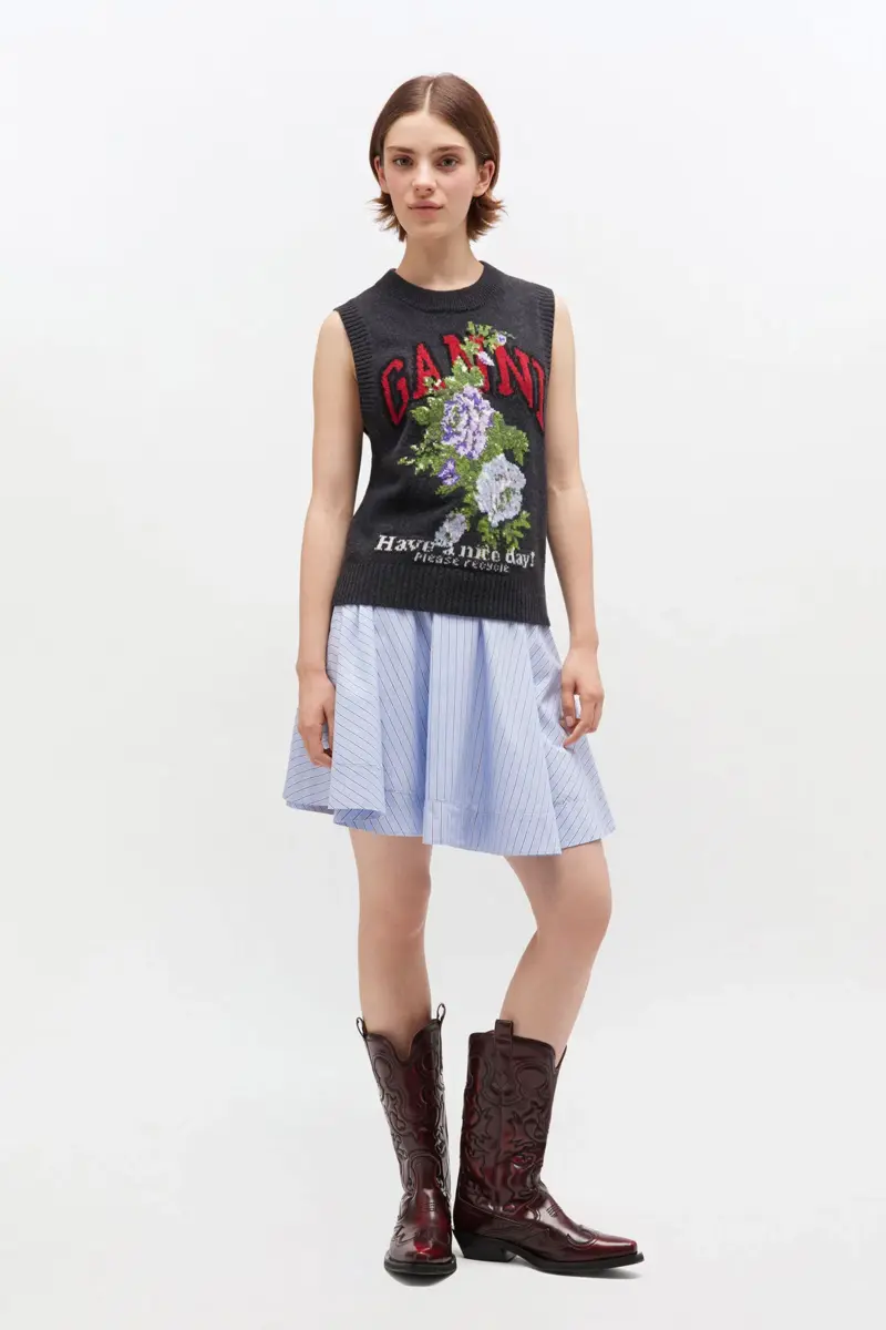 Blue Stripe Mini Circle Skirt