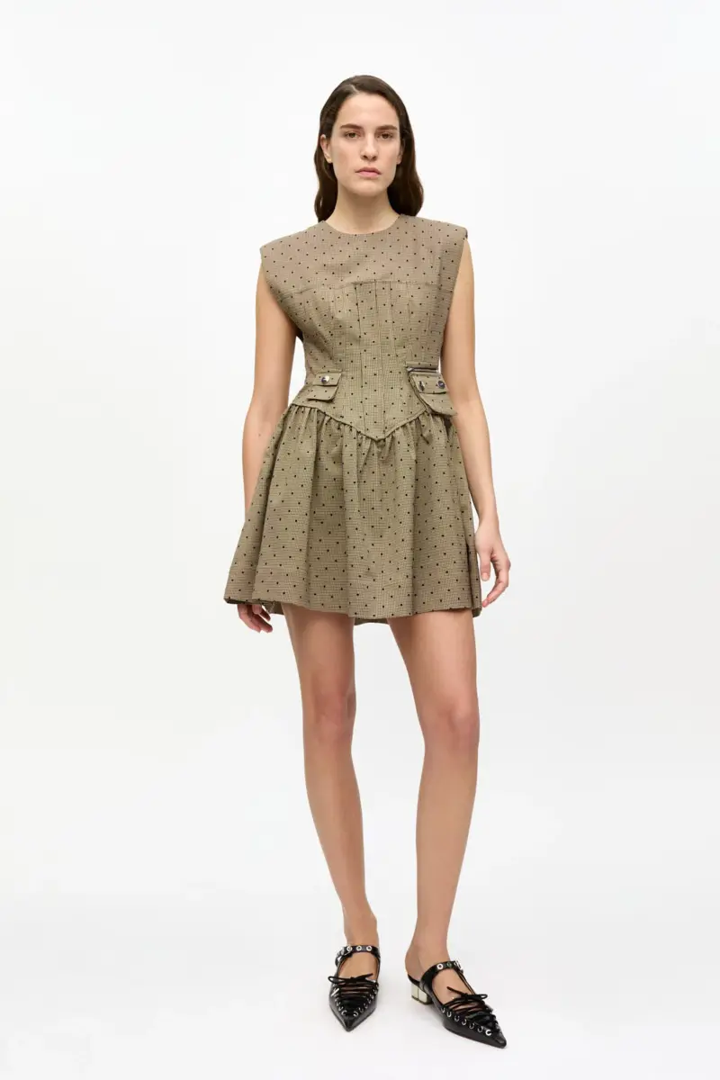 Brown Flock Suiting Corset Mini Dress Brown Flock Suiting Corset Mini Dress