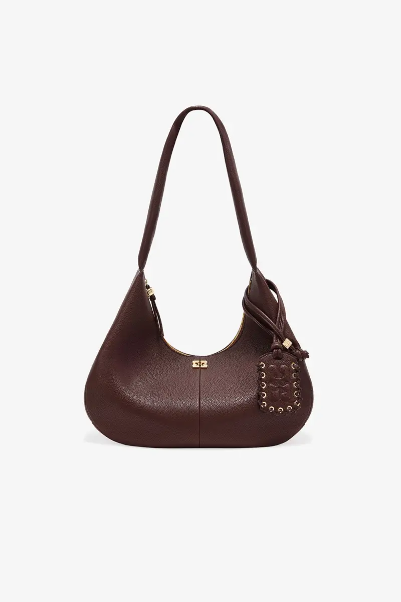 Brown Grained Medium Hobo Bag