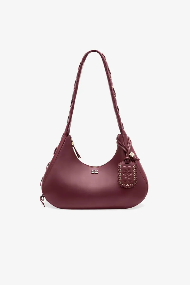 Burgundy Medium Laces Hobo Bag