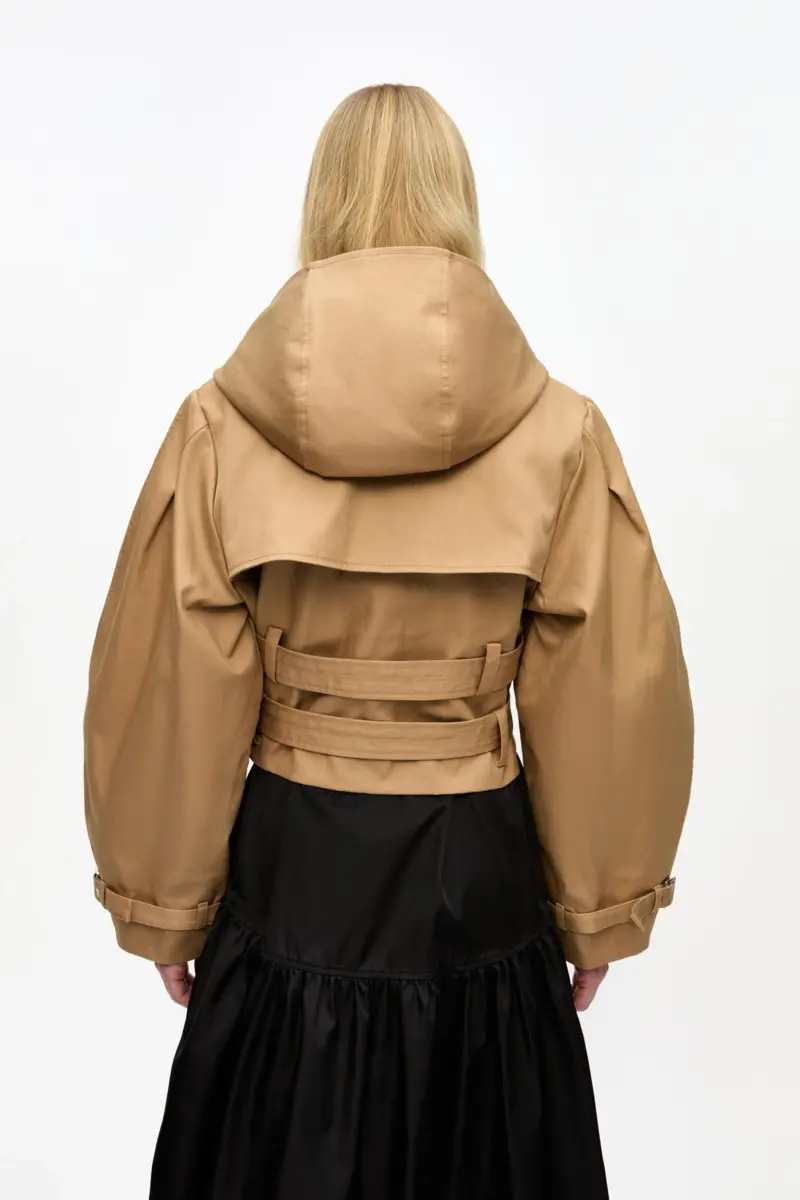 Camel Bonded Cotton Short Trench Jacket Camel Bonded Cotton Short Trench Jacket