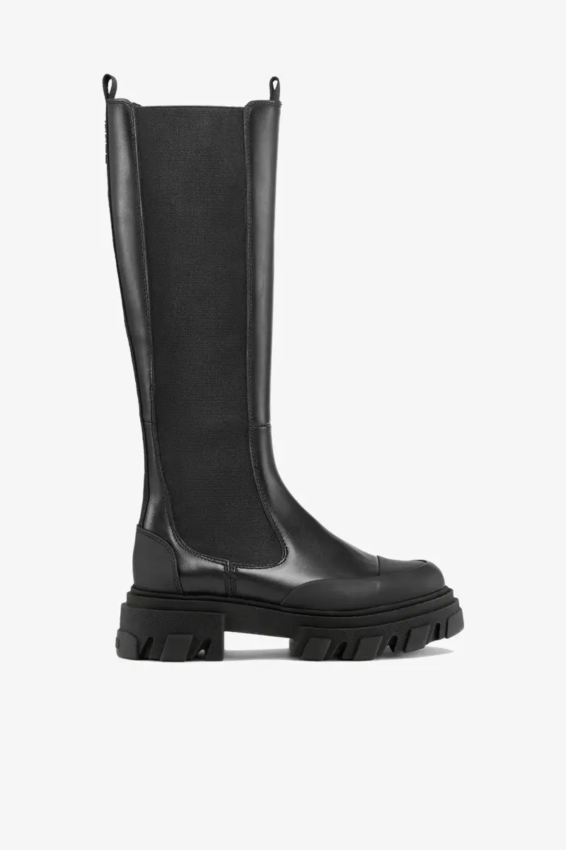 Cleated High Chelsea Boots in Black