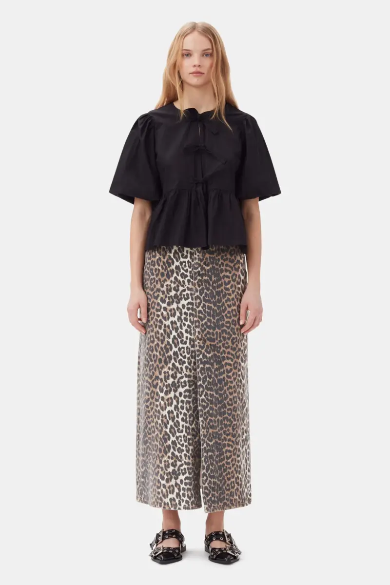 Cotton Poplin Peplum Tie Blouse