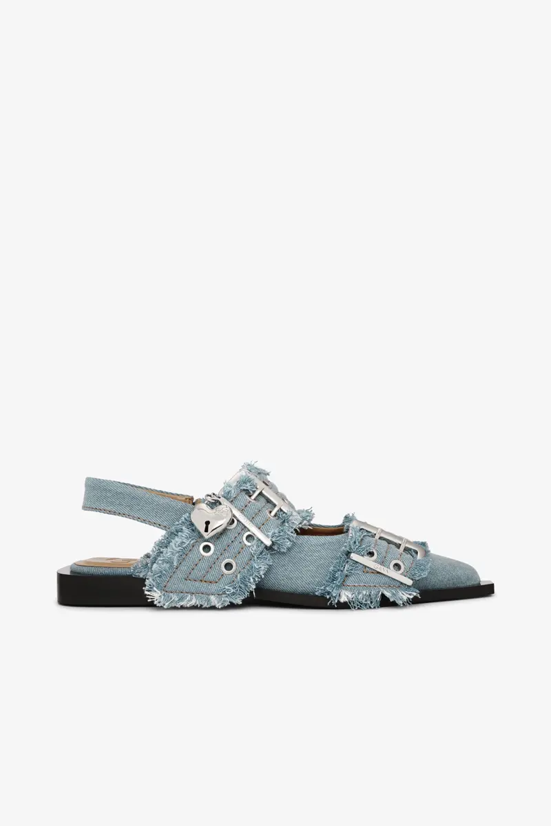 Feminine Buckle Ballerinas in Denim with Charms