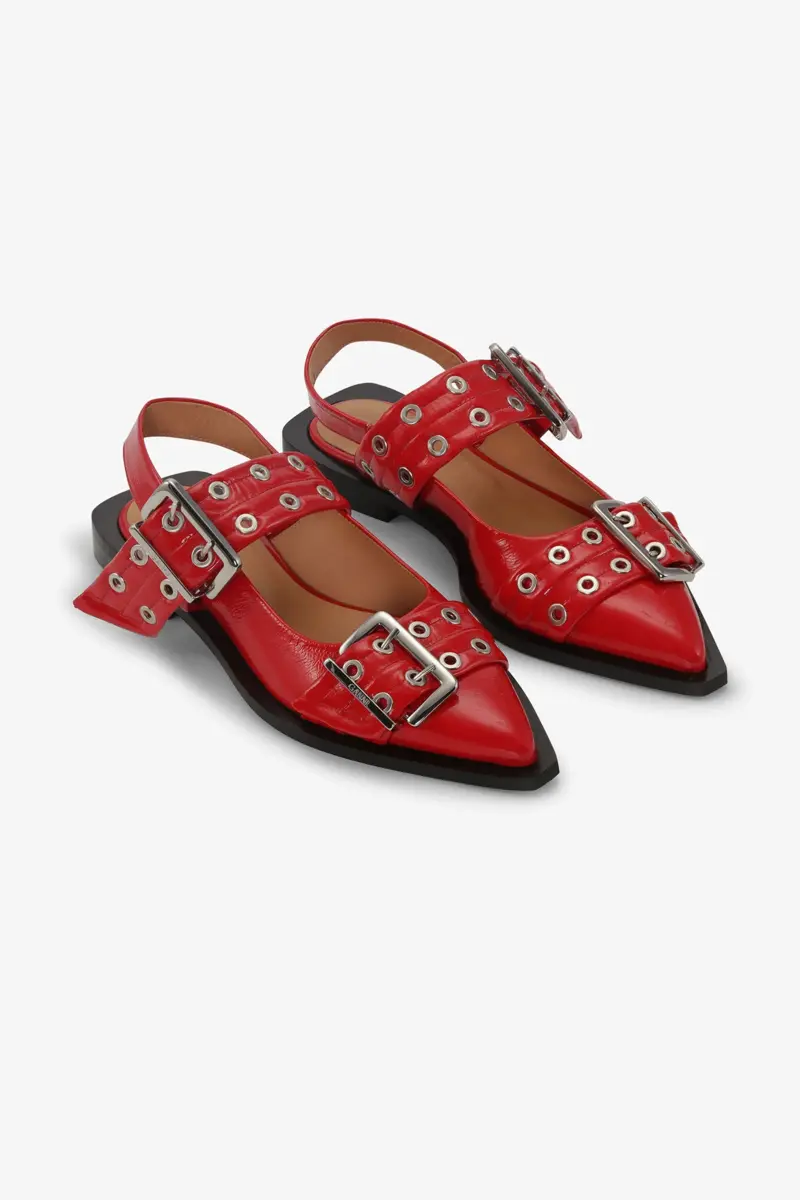 Feminine Buckle Ballerinas in Red Feminine Buckle Ballerinas in Red