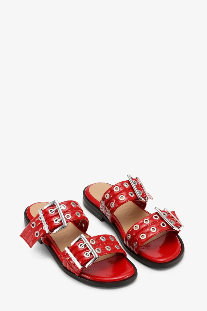 Feminine Buckle Two-Strap Sandals in Red