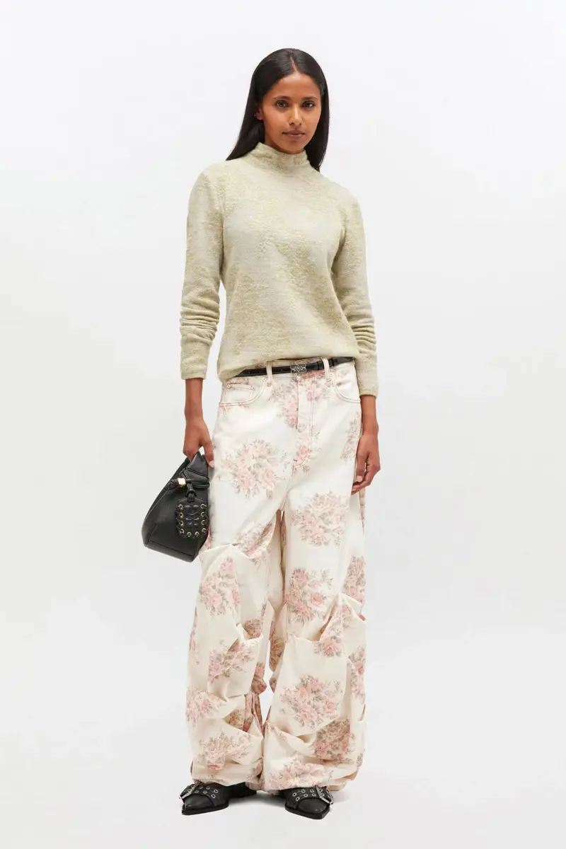Floral Printed Draped Jeans