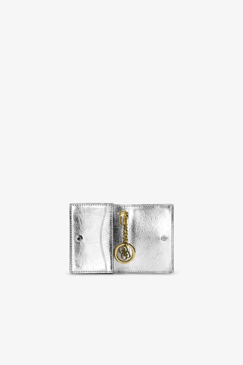 GANNI Bou Flap Card Holder in Silver Metallic