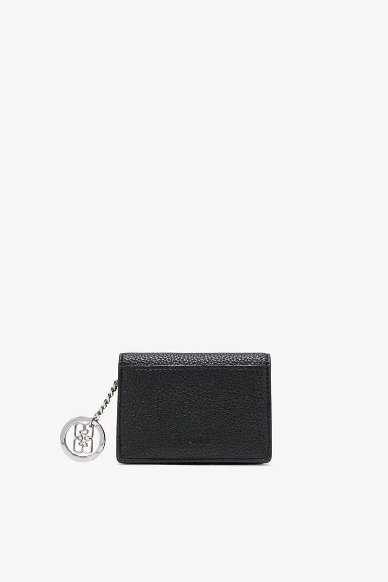 GANNI Card Holder With Flap in Grained Black