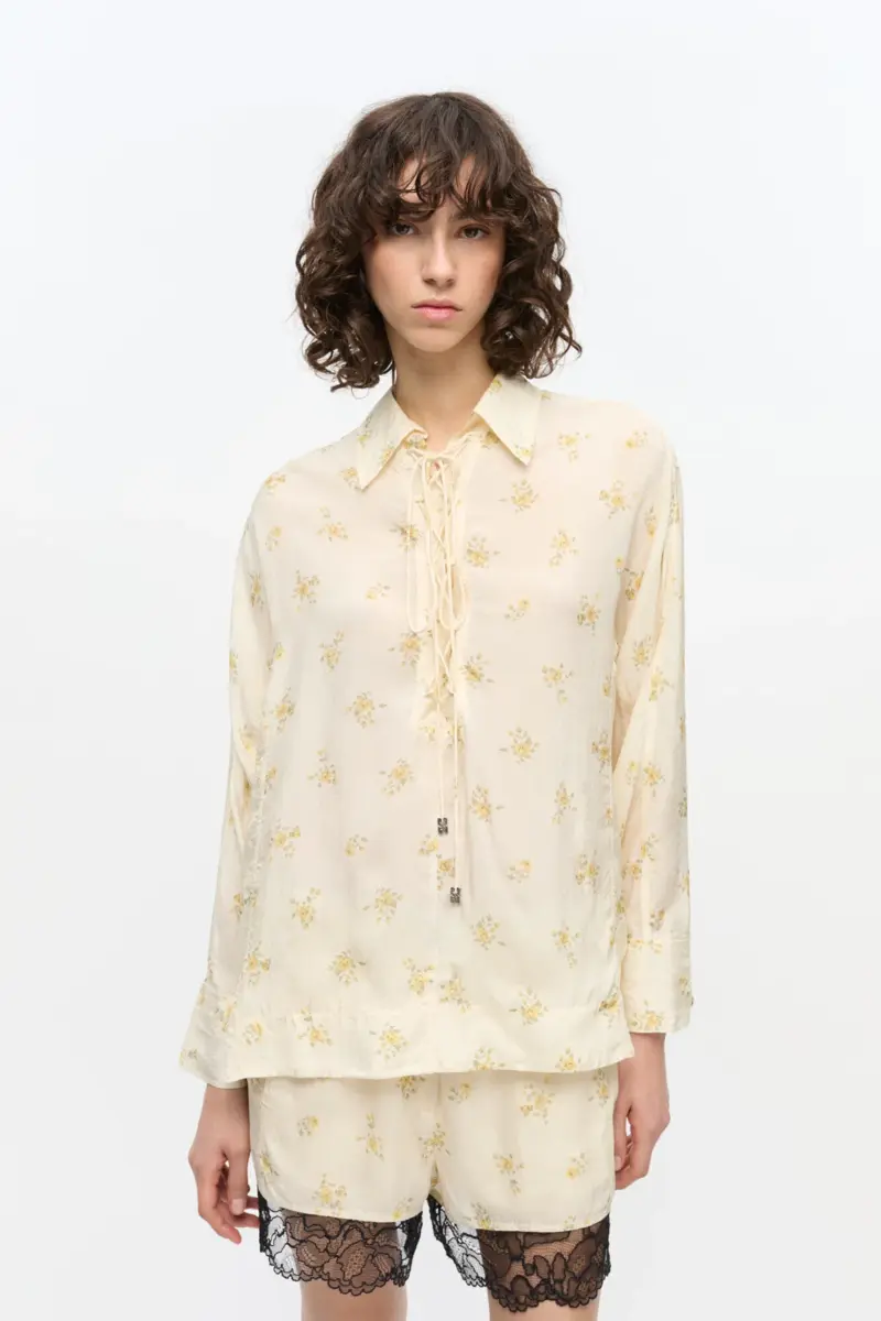 Ivory Floral Tie String Shirt