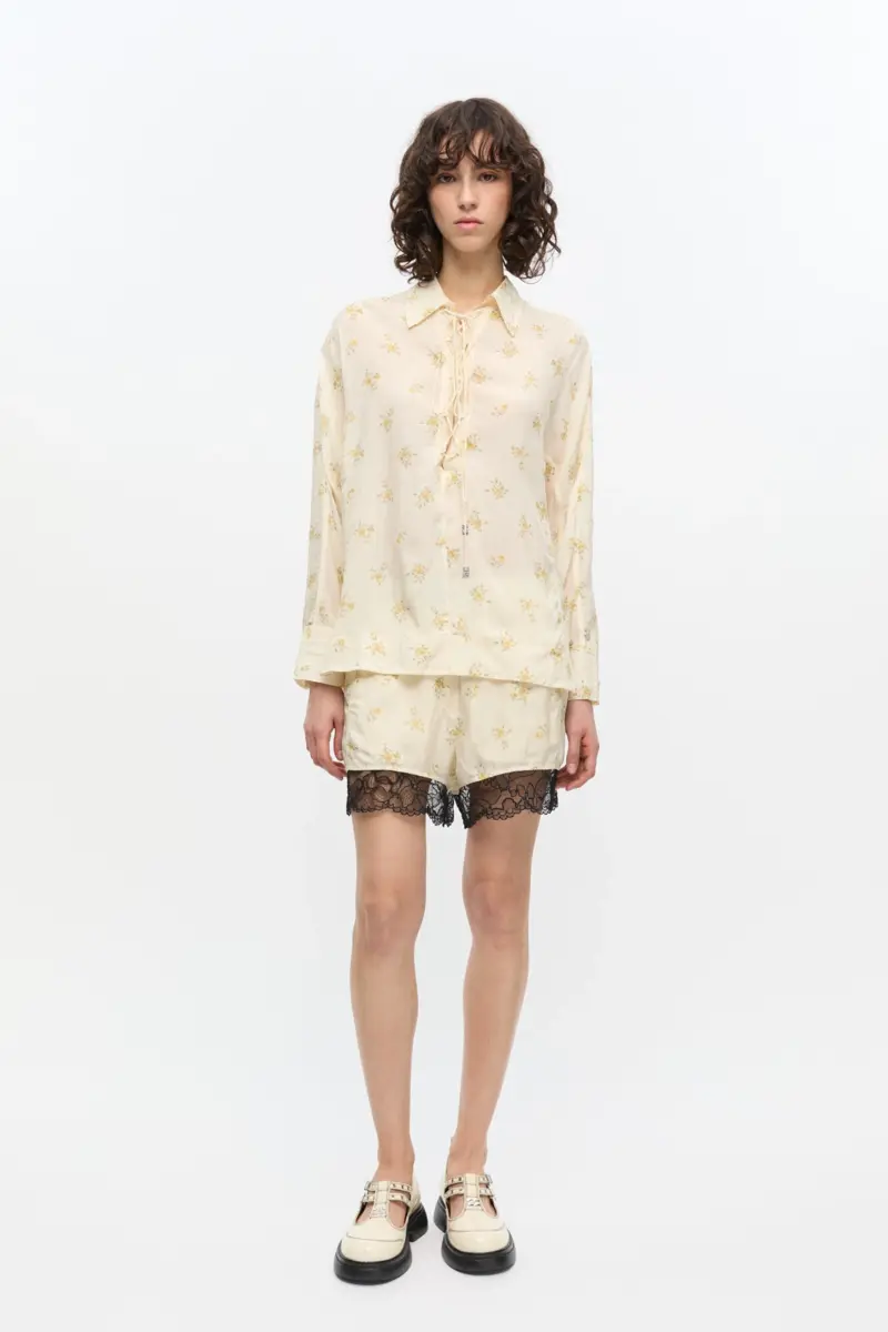 Ivory Floral Tie String Shirt