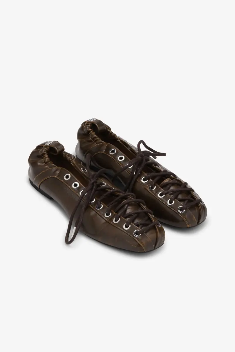 Lace-Up Ballerinas in Dark-Olive Oleatex