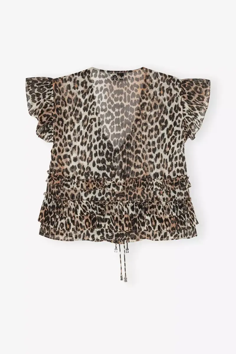Leopard Chiffon Ruffle Blouse