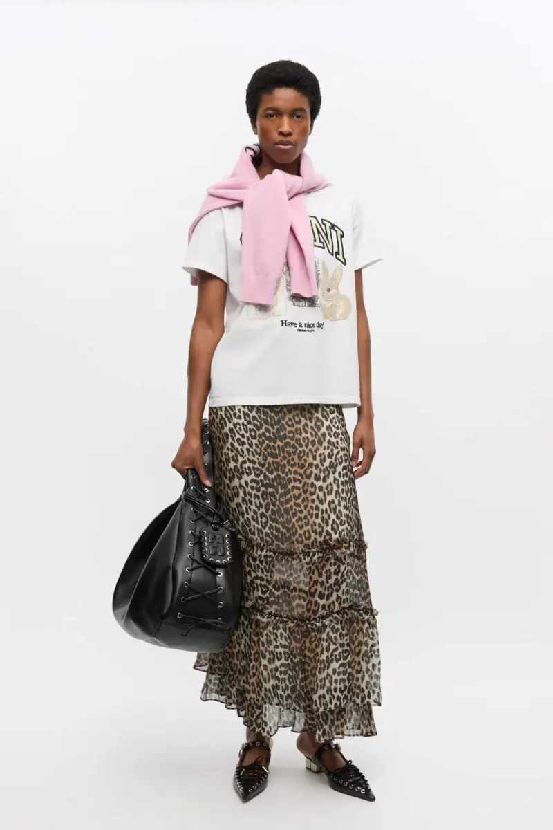 Leopard Print Long Chiffon Ruffle Skirt