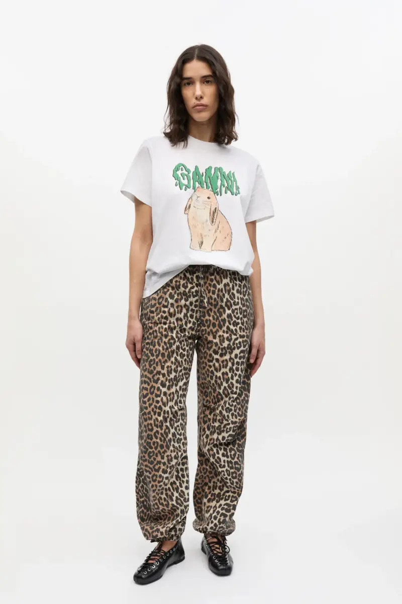 Leopard Washed Cotton Canvas Drawstring Trousers