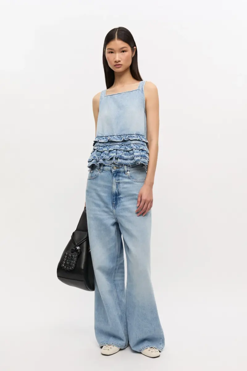 light blue denim frill top 1 - Light Blue Denim Frill Top