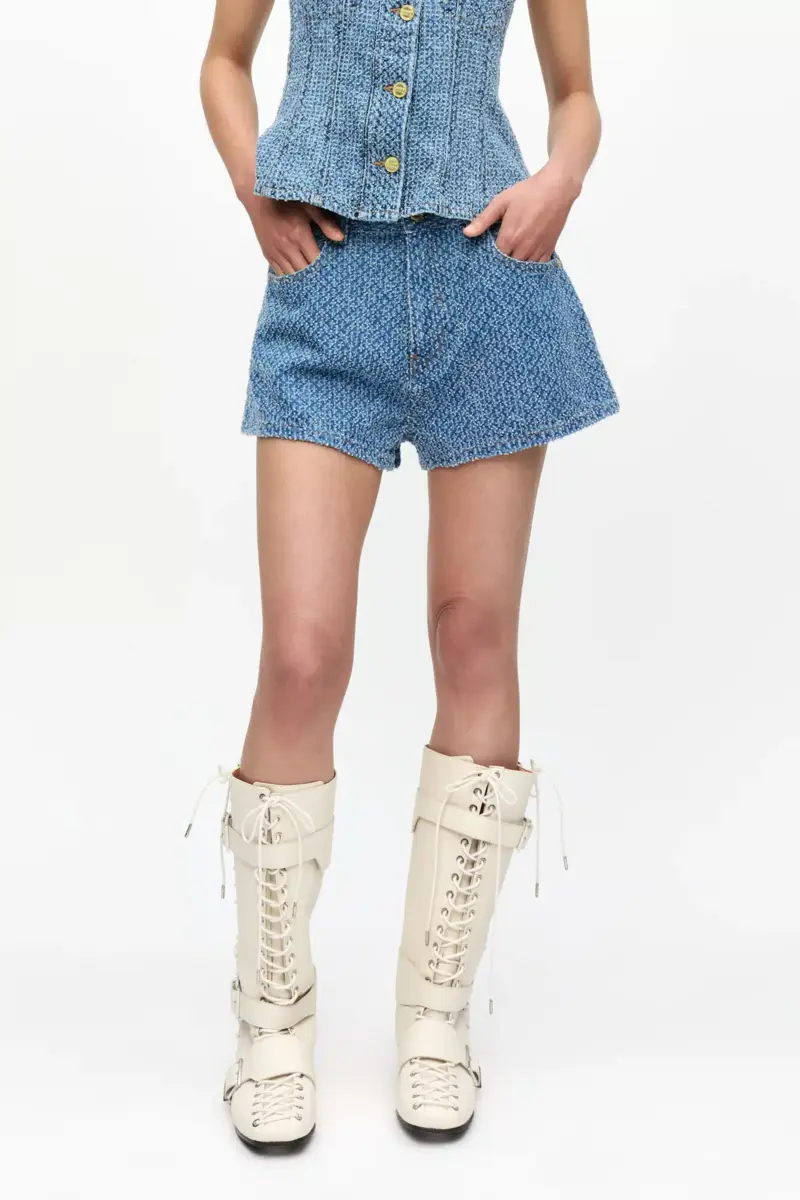 Light Blue Textured Shorts