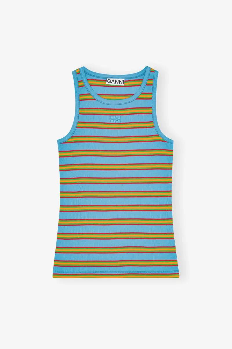 Multicolour Striped Rib Tank Top