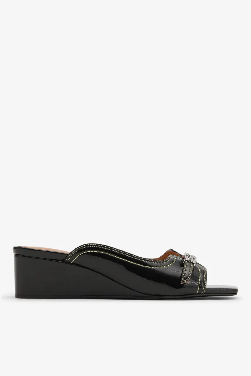Naplack Wedge Mule Sandal in Black