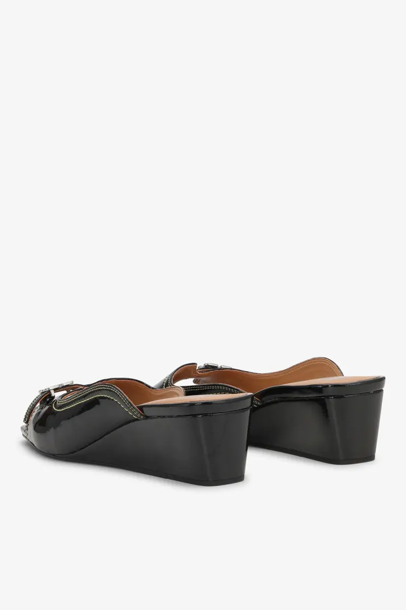 Naplack Wedge Mule Sandal in Black