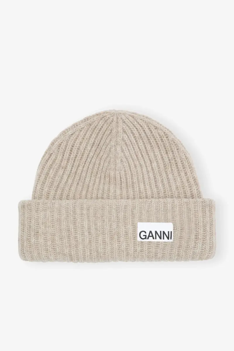 Sand Fitted Wool Rib Knit Beanie