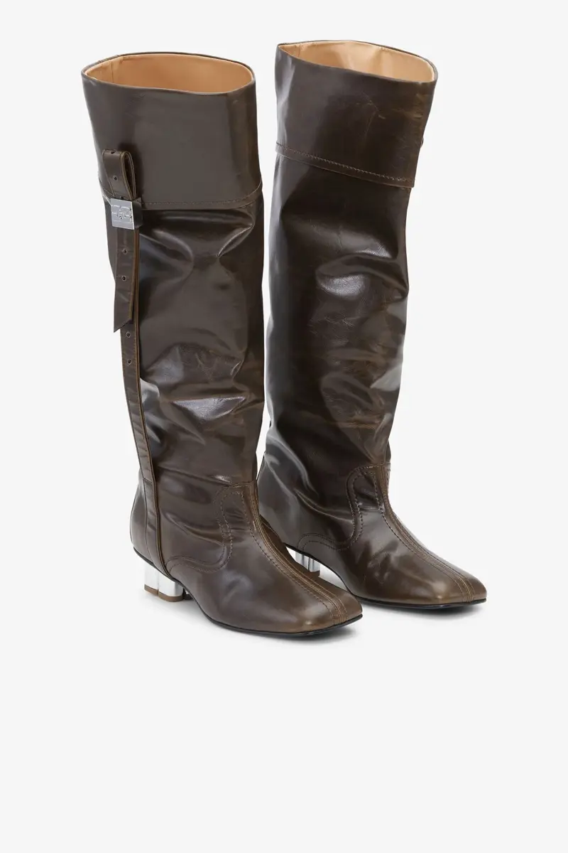 Slouchy Knee Boots in Dark Olive