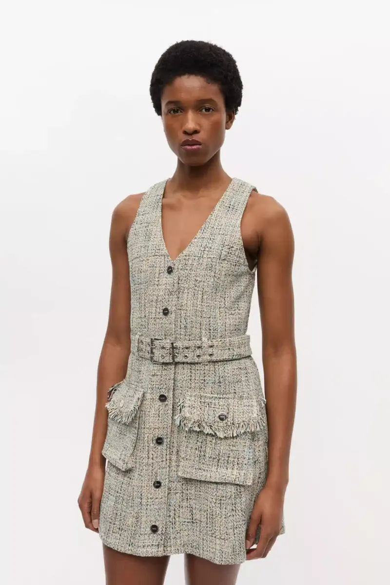Tweed Sleeveless Belted Dress Tweed Sleeveless Belted Dress