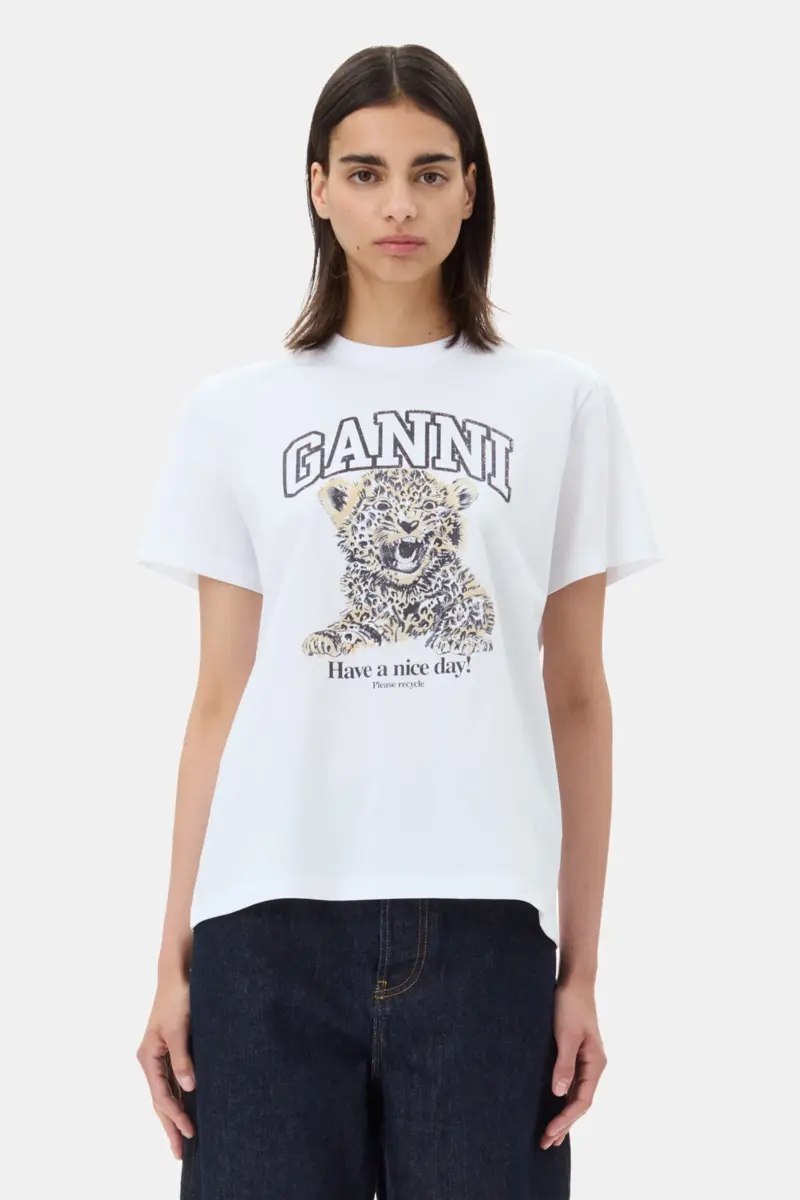 White Basic Jersey Leopard Relaxed T-shirt