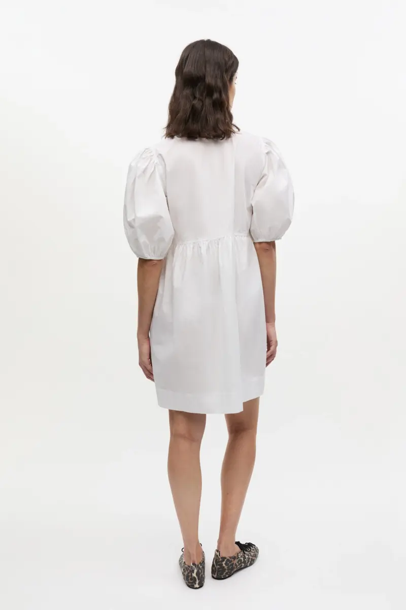White Cotton Poplin Tie String Mini Dress